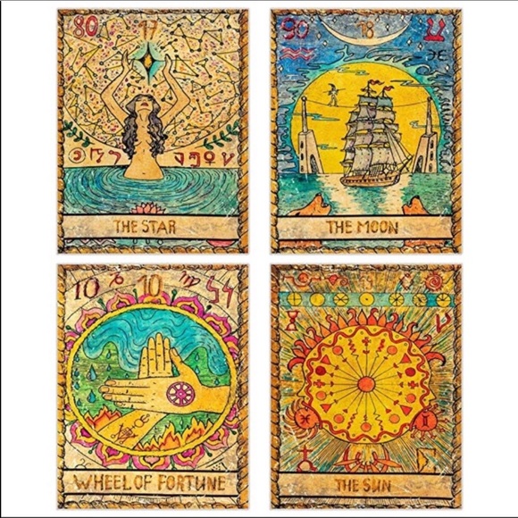 4 Pcs Tarot Tapestry Wheel of Fortune, sun moon - Picture 2 of 4